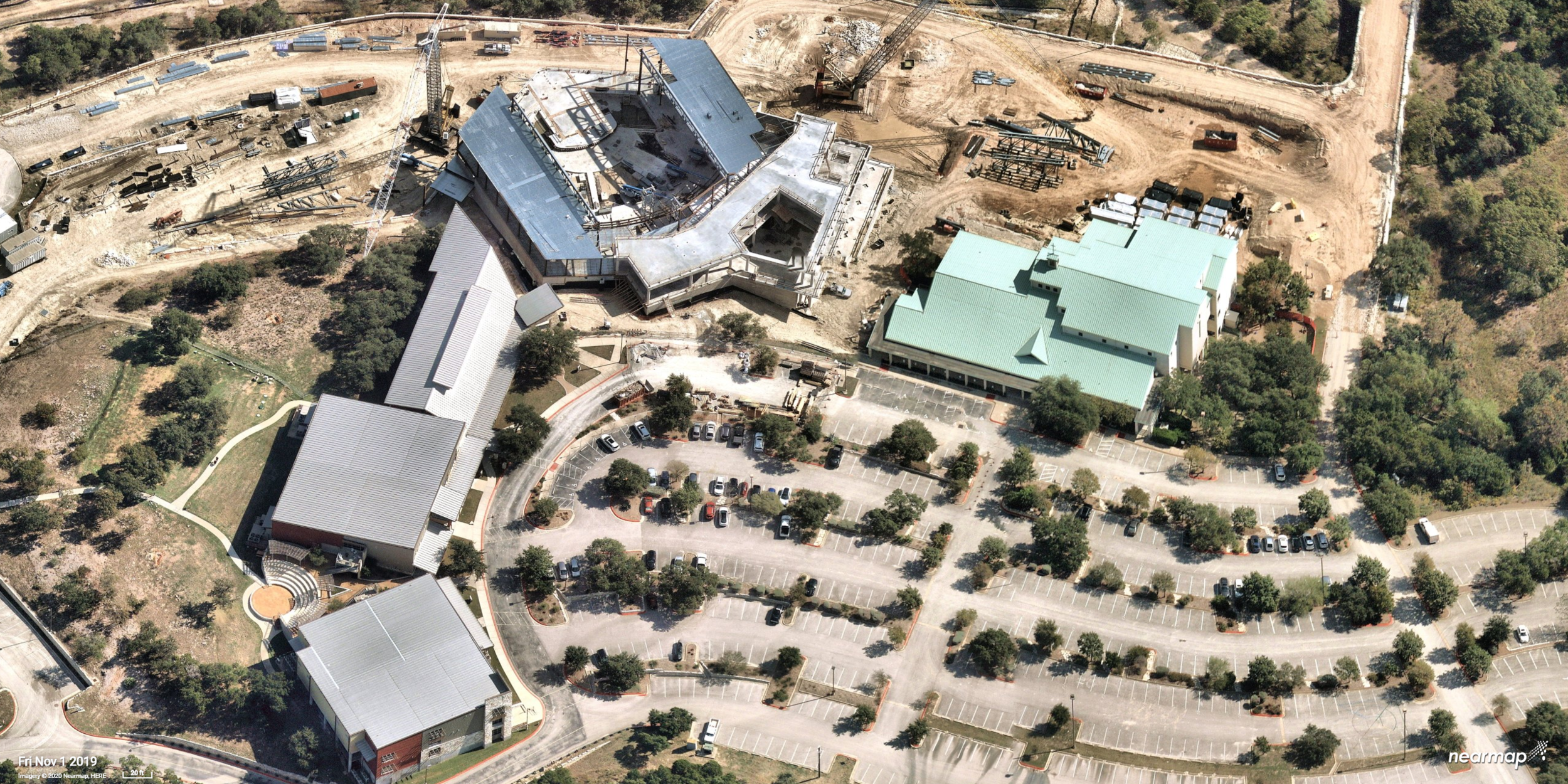 Church and venue complex aerial